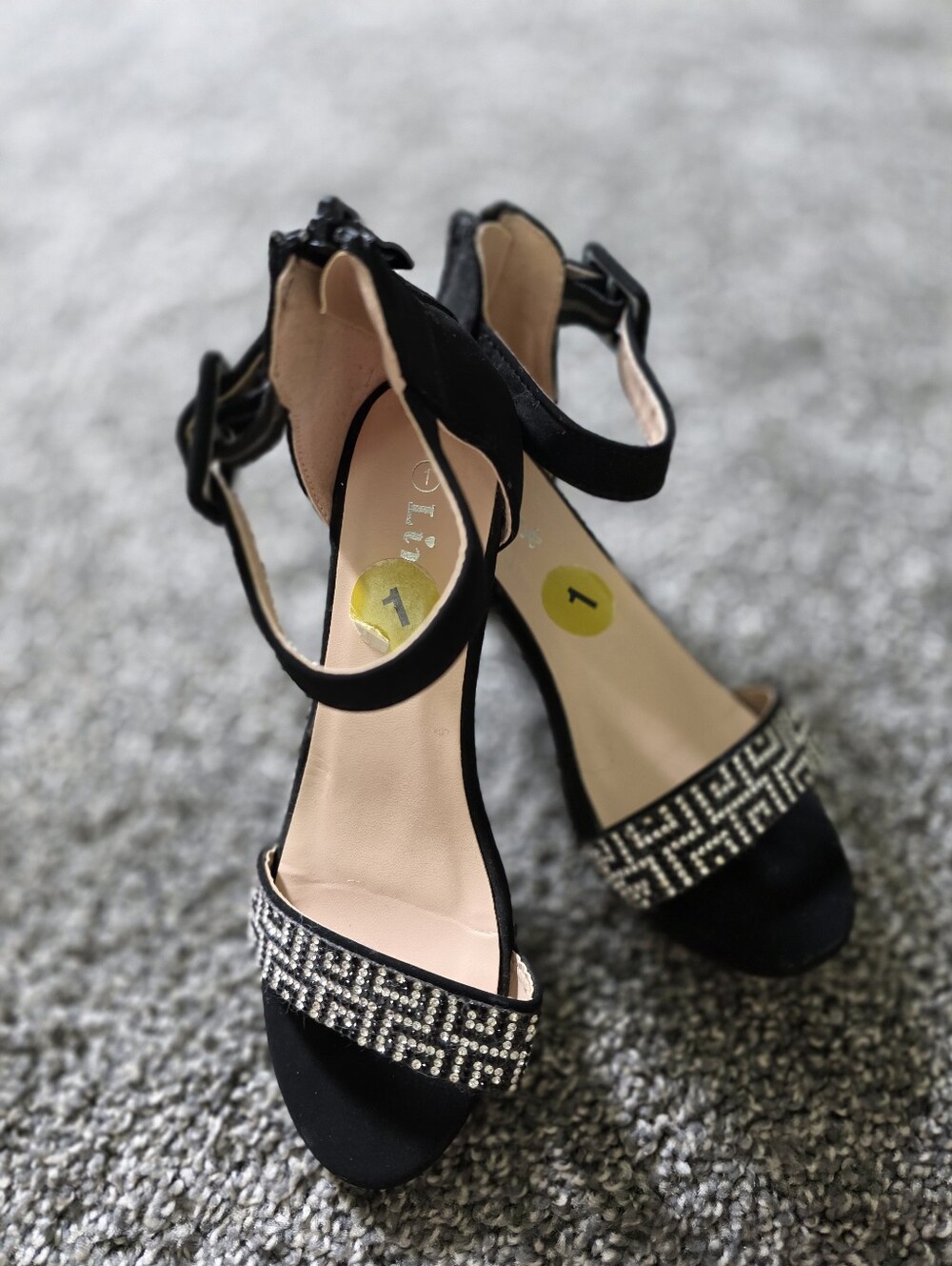 Link Girls Black Heels with Silver Crystals